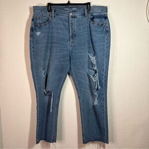 Old Navy Blue Distressed High Rise Fringe Slouchy Straight Jeans Women's Size 18